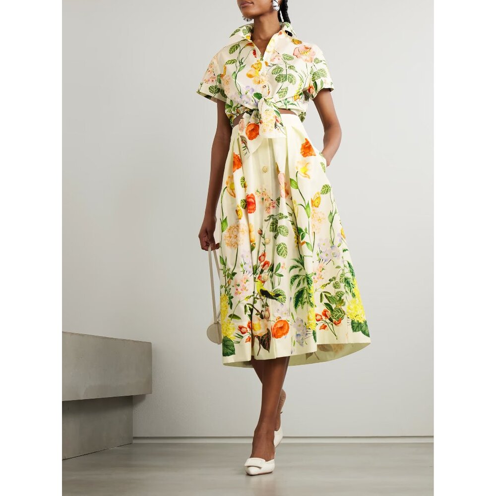 Cara Cara Asbury cropped tie-front floral-print cotton-poplin shirt